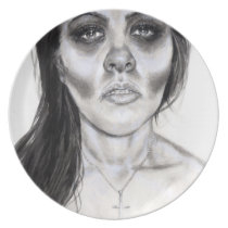camarillo, mexican art, art plate, artistic plate, decorative wall plate, collectors art plate, black and white art, skull art, dia de los muertos art, religious art, artsprojekt, nicholecamarillo.com, fine art, painting, illustration, female art, latina art, artistic tray, creative dish, artistic dish, unique serving tray, creative, artistic, christmas gifts, artistic housewarming gift, creative kitchen accessories, black and white, sketchbook project, skull, portrait of woman, artistic portrait, cross, library fine, encapsula, [[missing key: type_fuji_plat]] with custom graphic design