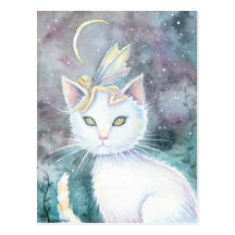 Sliver Moon Fairy and Cat Postcard