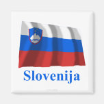 Slovenia Waving Flag with Name in Slovenian Magnet