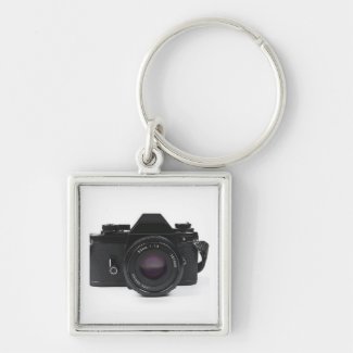 slr photo camera - classic design Silver-Colored square keychain