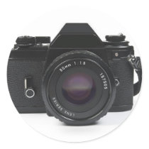 slr photo camera - classic design round stickers