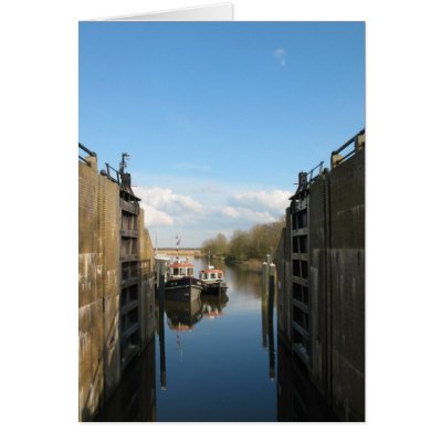 Sluice with boats in Friesland, Holland Card by hollandshop