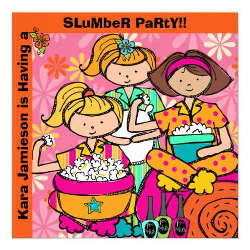 Slumber Party Birthday Customized Invites (front side)