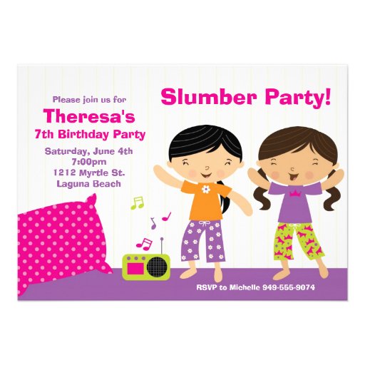 Slumber Party Birthday Invitation (front side)