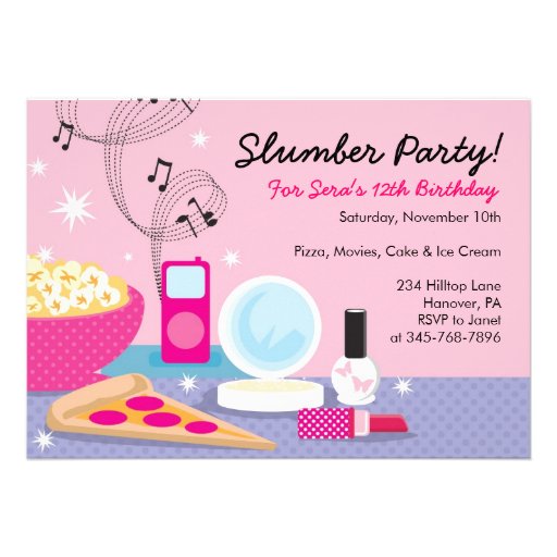 Slumber Party Birthday Invitations (front side)