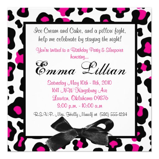 Slumber Party birthday invite fun cute girl pink (front side)