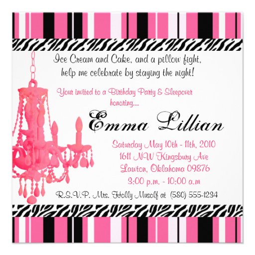 Slumber Party birthday invite fun cute girl pink