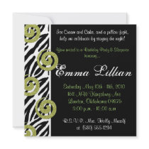 Slumber Party birthday invite fun cute girl zebra