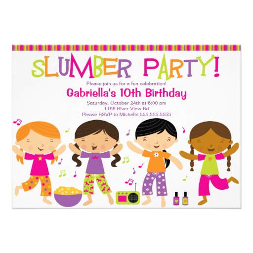 Slumber Party Fun Birthday Invitation (front side)