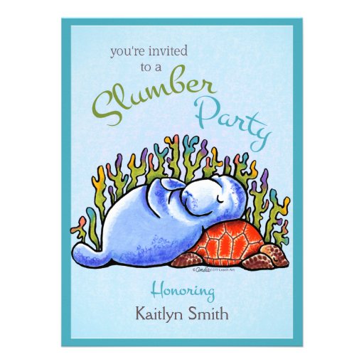 Slumber Party Manatee Turtle Off-Leash Artâ„¢ Personalized Invitation (front side)
