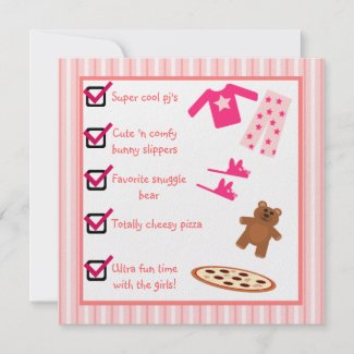 Slumber Party Pajamas Slippers Checklist Personalized Invites