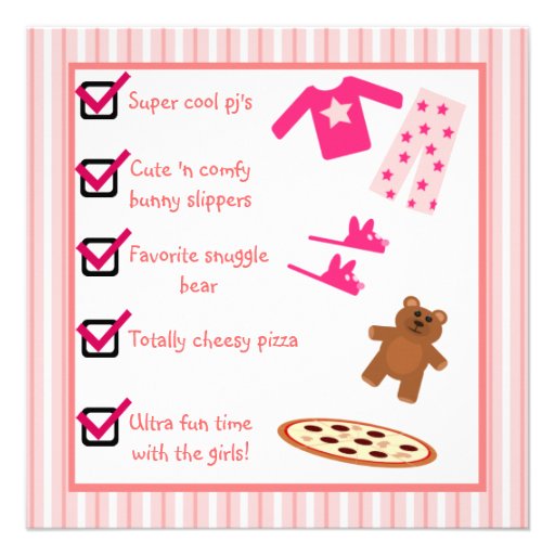 Slumber Party Pajamas Slippers Checklist Personalized Invites