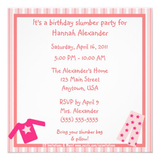 Slumber Party Pajamas Slippers Checklist Personalized Invites