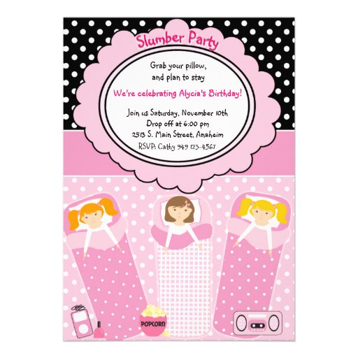 Slumber Party Personalized Invitation (front side)