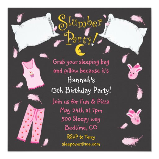 Slumber Party Pillow Fight Birthday Invitation (front side)