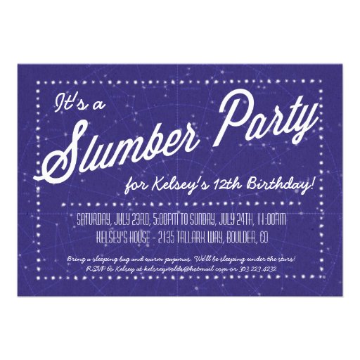 Slumber Party - Sleep Over Under the Stars Invite (front side)