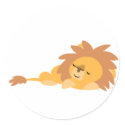 Slumbering Cartoon Lion round sticker