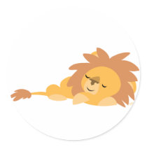 Slumbering Cartoon Lion round sticker by Lioness_Graphics Slumbering Cartoon Lion round sticker