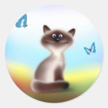 Sly Cat & Butterflies Round Sticker