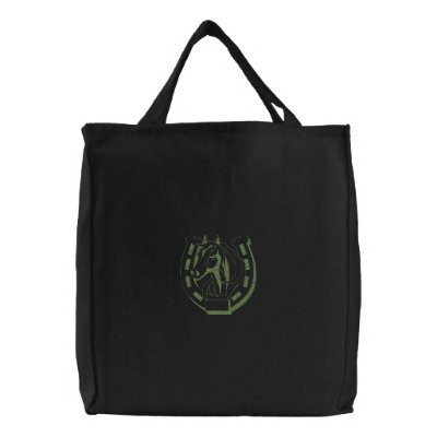 Sm Horse Head W\Horseshoe Embroidered Tote Bags by ZazzleEmbroidery