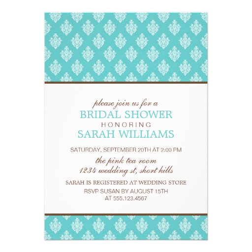 Small Blue Damask Bridal Shower Personalized Announcement