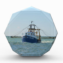 Small Blue Fishing Boat Acrylic Award