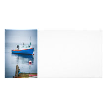 Small Blue Fishing Boat Personalized Photo Card
