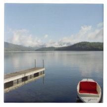 Small boat tied up on dock at Lake Placid Tiles