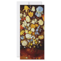 Small Bunch Of Flowers In A Clay Pot By Jan Bruegh Custom Rack Card