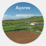 Small cottage and pastures round sticker