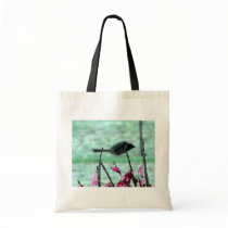 Small Cute Sparrow Flying In The Bushes With Red L Canvas Bag