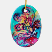 SMALL ELF OF MUSHROOMS VIBRANT RED RUBY CHRISTMAS ORNAMENT