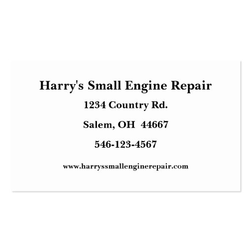 Small Engine Repair Business Card (back side)