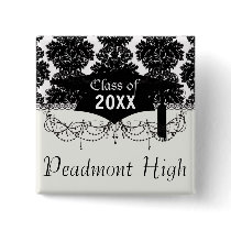 small flourish black white damask design pins