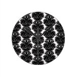 small flourish black white damask design round wallclock