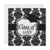 small flourish black white damask design invites