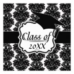 small flourish black white damask design invitations