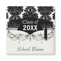 small flourish black white damask design fridge magnets