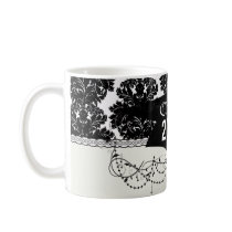 small flourish black white damask design mugs
