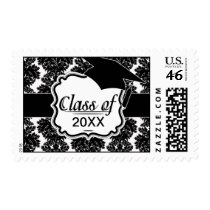small flourish black white damask design postage