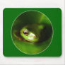 small green frog in green leaf mousepad