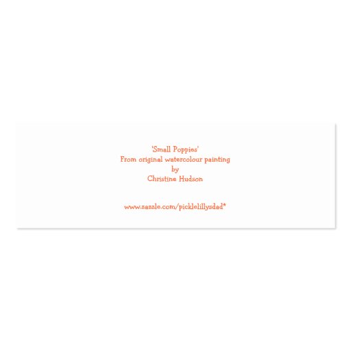'Small Poppies' Small Bookmark Business Card Template (back side)