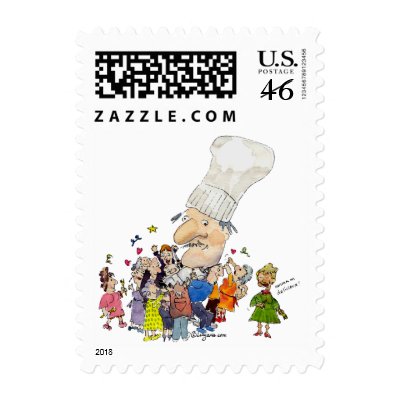 Small Postage Funny Cartoon French Chef by zooogle