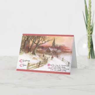 Small Town and Church at Sunset in Winter Card