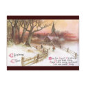 Small Town and Church at Sunset in Winter postcards