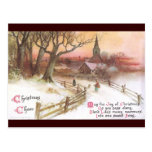 Small Town and Church at Sunset in Winter Postcard