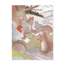 Small Woodland Animals Share a Feast Postcard