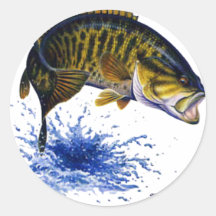 Smallmouth Bass leaping Round Stickers