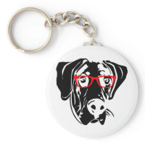 Smart Dog Great Dane with Glasses Keychains