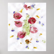 Smashed flowers craft, bougie red and green print